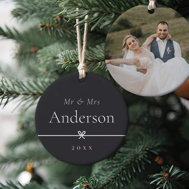 Ash | Simple Minimal Bow Wedding Photo Ceramic Tree Decoration (Creator Uploaded)