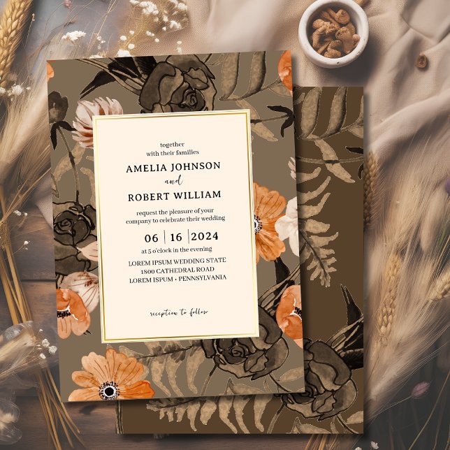 Ash Terracotta Watercolor Floral  Fall Wedding Invitation (Creator Uploaded)