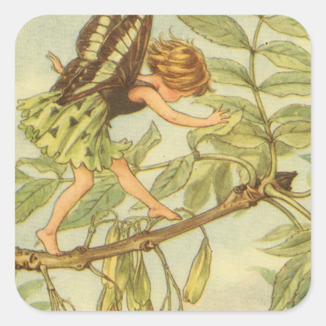 Ash Tree Fairy Walking on Branch Square Sticker (Front)