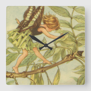 Ash Tree Fairy Walking on Branch Square Wall Clock
