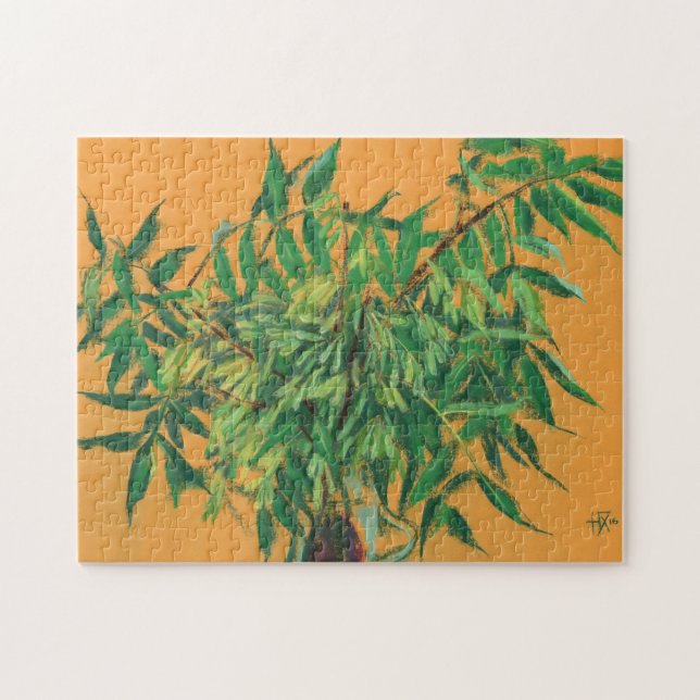 Ash-Tree, Green Leaves Floral Art Painting Yellow Jigsaw Puzzle (Horizontal)