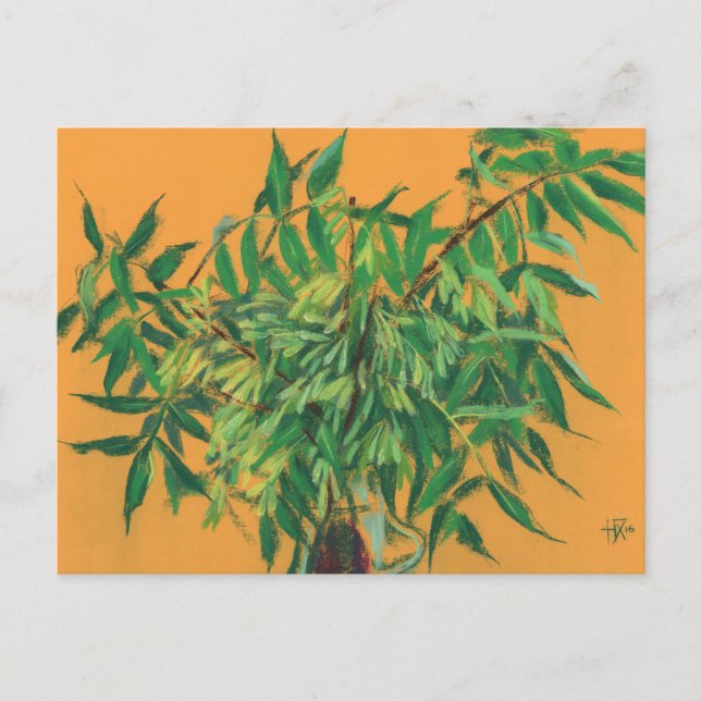 Ash-Tree, Green Leaves Floral Art Painting Yellow Postcard (Front)