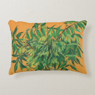 Ash-tree, green yellow summer greenery floral art decorative cushion