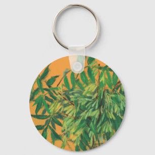 Ash-tree, green yellow summer greenery floral art key ring