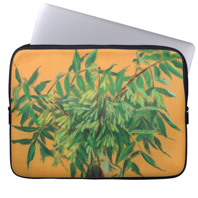 Ash-tree, green yellow summer greenery floral art laptop sleeve (Front)