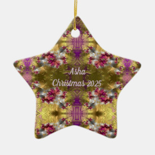 ASHA ~ Gold Christmas Star Fractal ~ Ceramic Tree Decoration