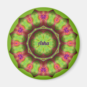 ASHA ~ Lime Green Pink Purple Design ~ Magnet