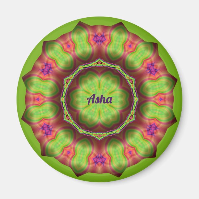 ASHA ~ Lime Green Pink Purple Design ~  Magnet (Front)