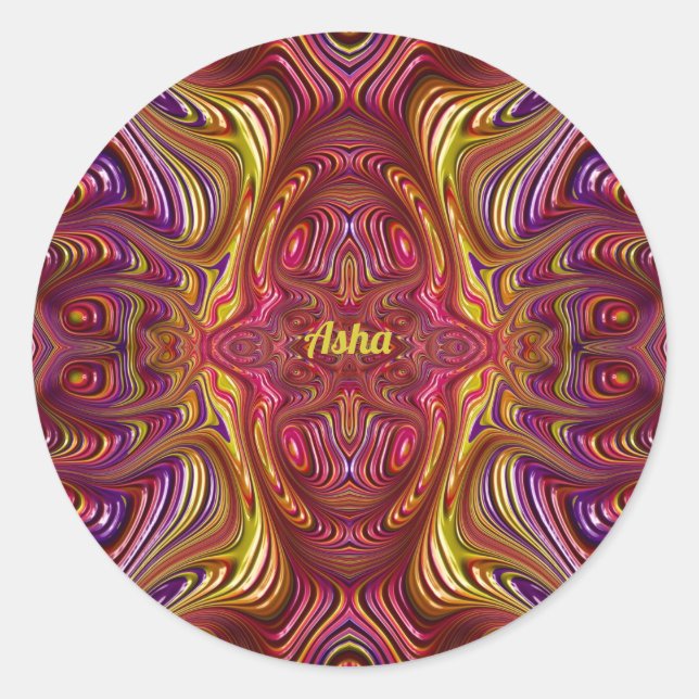 ASHA ~ Multicoloured Fractal Design ~  Classic Round Sticker (Front)
