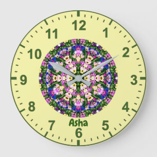 ASHA ~WOW! Multicoloured Miniature Pansies Yellow  Large Clock