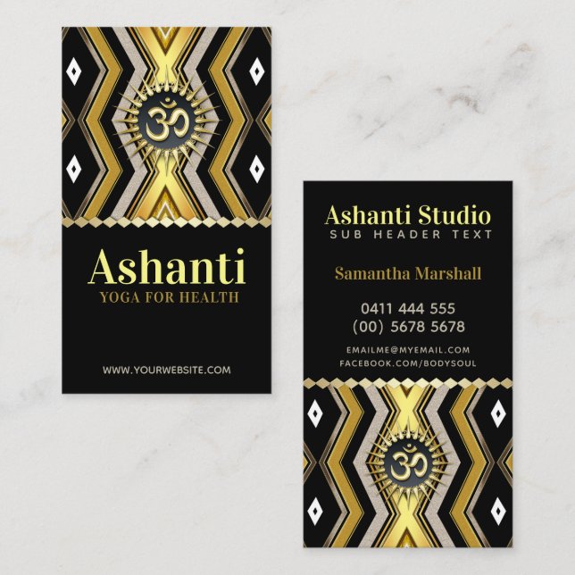Ashanti Yoga Stylish Black Gold Business Card (Front/Back)