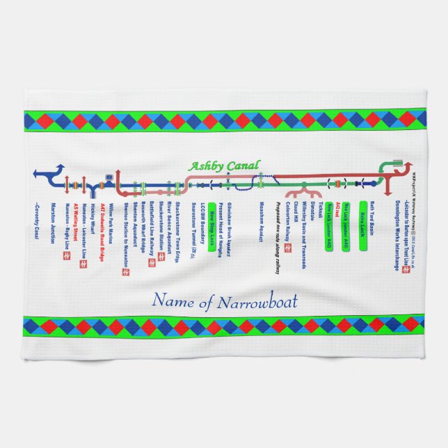 Ashby Canal Route UK Waterways Green Tea Towel (Horizontal)