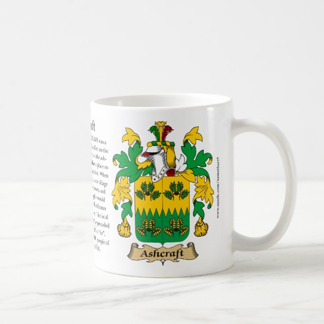Ashcraft, the Origin, the Meaning and the Crest Coffee Mug (Right)
