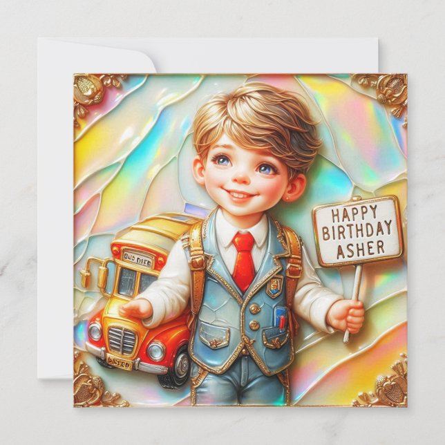 ASHER ~ Birthday Card ~ Road Crossing Monitor ~ (Front)