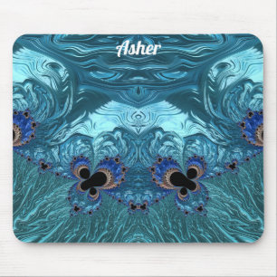 ASHER ~ Blue Aqua and Black Design Mouse Mat