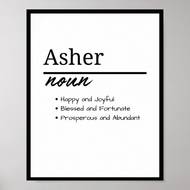 Asher, Boy Personalised Name Definition Poster (Front)