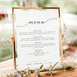 ASHER Elegant Calligraphy Wedding Menu Poster<br><div class="desc">This printable wedding menu sign features an elegant calligraphy font and modern minimal design with fully editable wording. Easily change the fonts, font colours, and background colour to match your event style. The simple black and white colour combination makes it the perfect addition to any event. Use this poster for...</div>