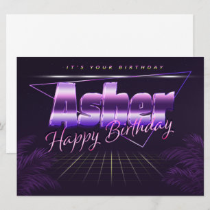 Asher Name Vorname lila retro Karte Geburtstag Card