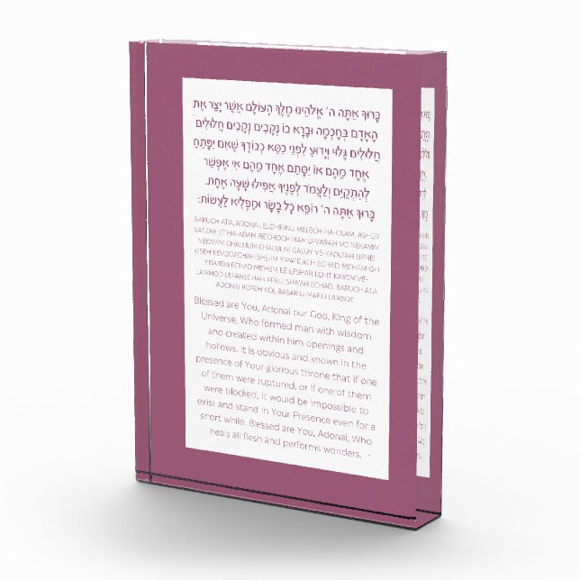 Asher Yatzar Hebrew Blessing Dusty Pink  Photo Block (Right)