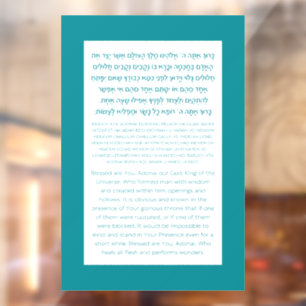 Asher Yatzar Hebrew Blessing Turquoise Window Cling