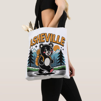 Asheville Black Bear Hiking Cartoon Tote Bag