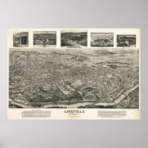 Asheville N. Carolina 1912 Antique Panoramic Map Poster