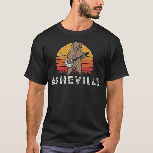 Asheville NC Bluegrass Banjo Bear Funny Retro Grap T-Shirt (Front)