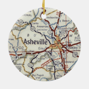 Asheville NC Vintage Map Ceramic Tree Decoration