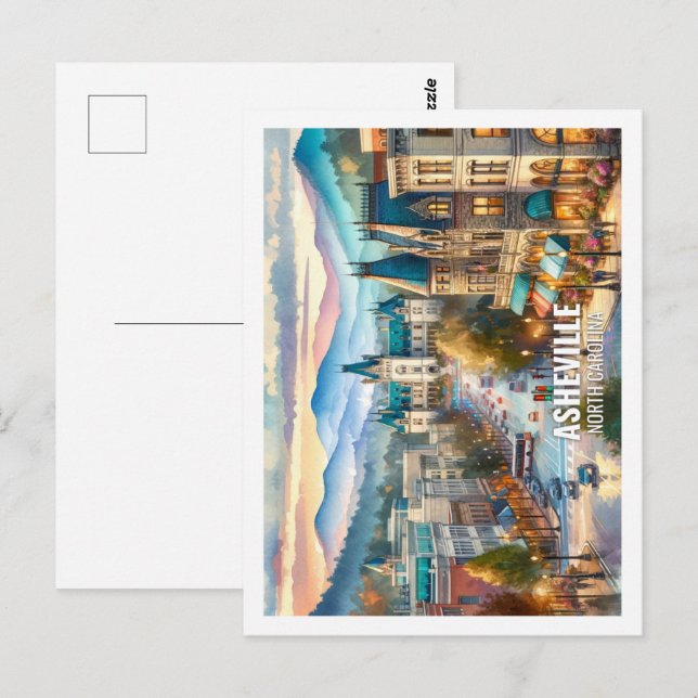Asheville North Carolina Famous Place watercolor Postcard (Front/Back)