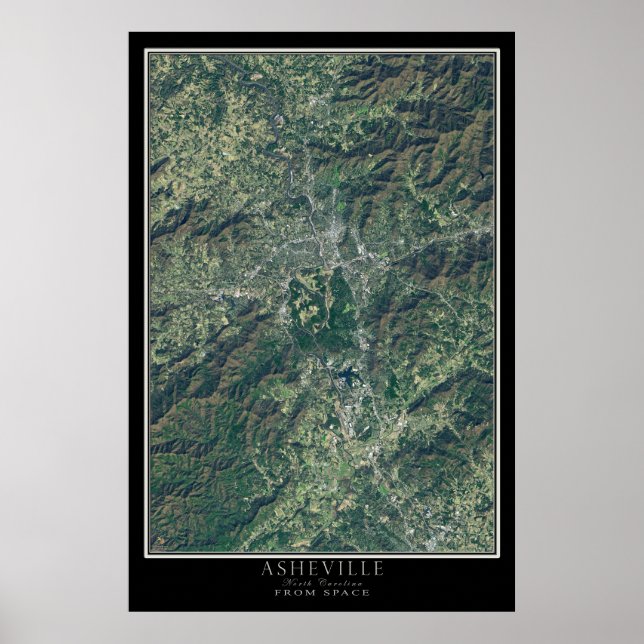 Asheville North Carolina From Space Satellite Map Poster (Front)
