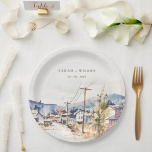 Asheville, North Carolina Landscape Wedding Paper Plate