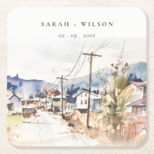 Asheville, North Carolina Landscape Wedding Square Paper Coaster