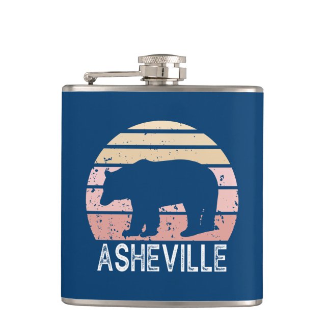 Asheville North Carolina Retro Bear Hip Flask (Front)