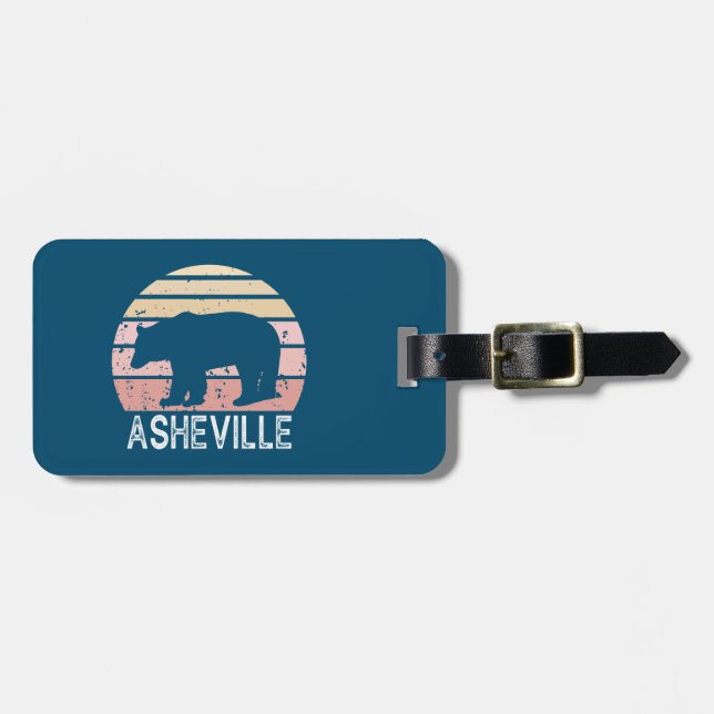 Asheville North Carolina Retro Bear Luggage Tag (Front Horizontal)