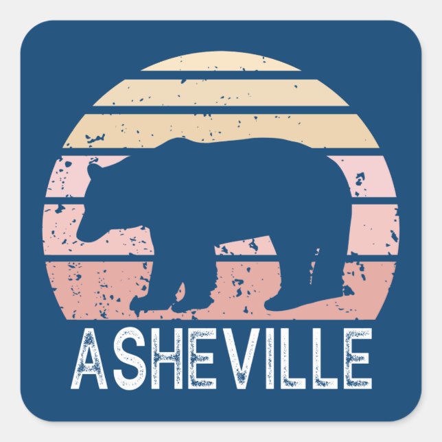 Asheville North Carolina Retro Bear Square Sticker (Front)
