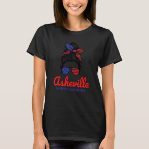 Asheville North Carolina Retro Messy Bun T-Shirt