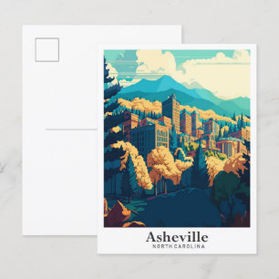Asheville North Carolina Travel Art Vintage Postcard
