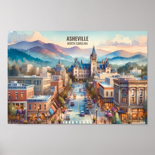 Asheville North Carolina Travel Places watercolor Poster (Front)