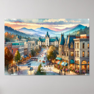 Asheville North Carolina Travel Places watercolor Poster