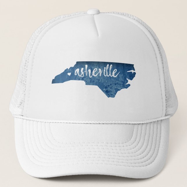 Asheville North Carolina Wood Grain Trucker Hat (Front)