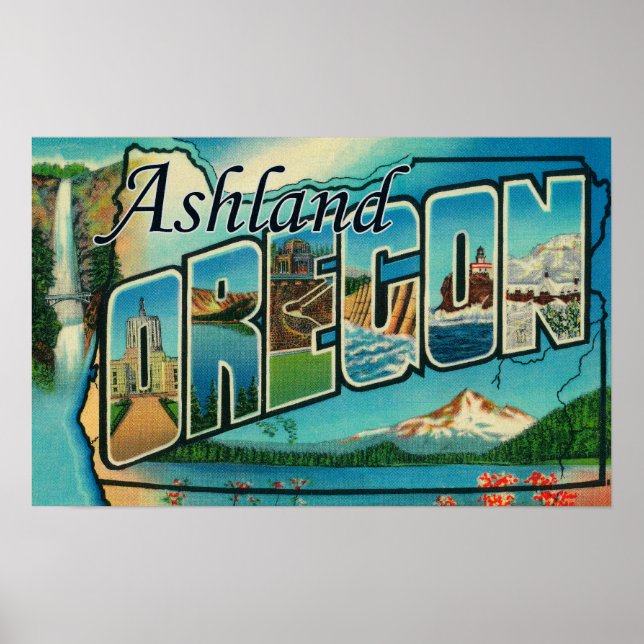 Ashland, Oregon - Large Letter Scenes Poster (Front)