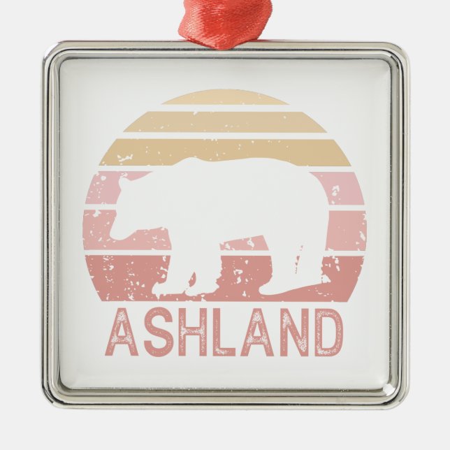 Ashland Oregon Retro Bear Metal Tree Decoration (Front)