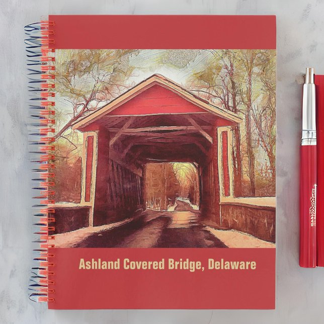 Ashland Red Covered Bridge in Delaware on Red Note Notebook (Creator Uploaded)