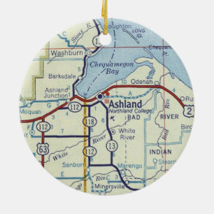 Ashland WI Vintage Map Ceramic Tree Decoration