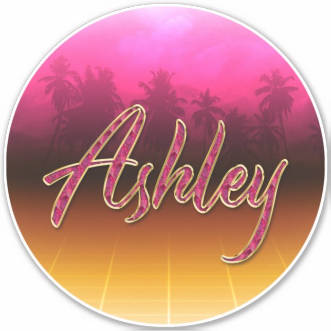 Ashley First Name Golden pink Sticker (Front)