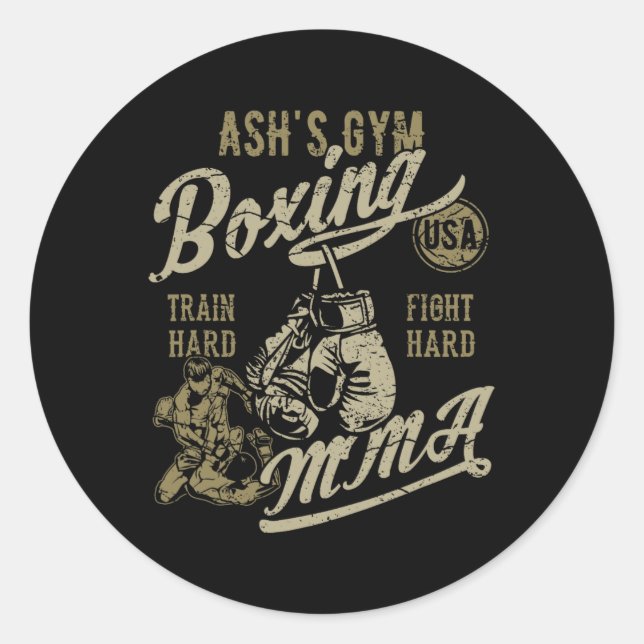Ash's Gym Boxing Mma Retro Design For The Name Ash Classic Round Sticker (Front)