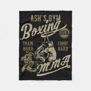 Ash's Gym Boxing Mma Retro Design For The Name Ash Fleece Blanket