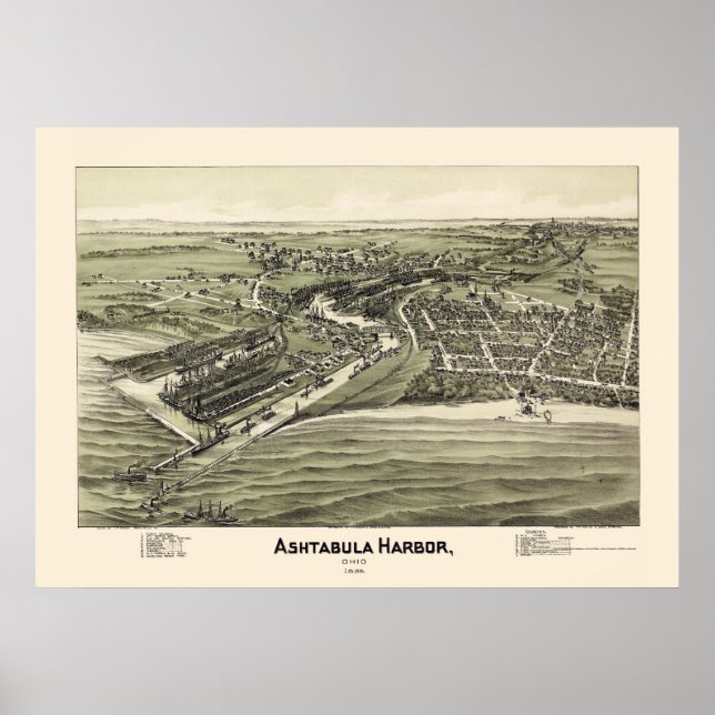 Ashtabula Harbour, OH Panoramic Map - 1896 Poster (Front)
