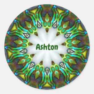 ASHTON ~ Personalised Paua Shell Fractal ~ Classic Round Sticker