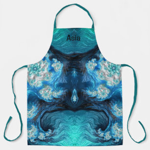 ASIA ~ ABSTRACT FRACTAL Blue Aqua White ~  Apron
